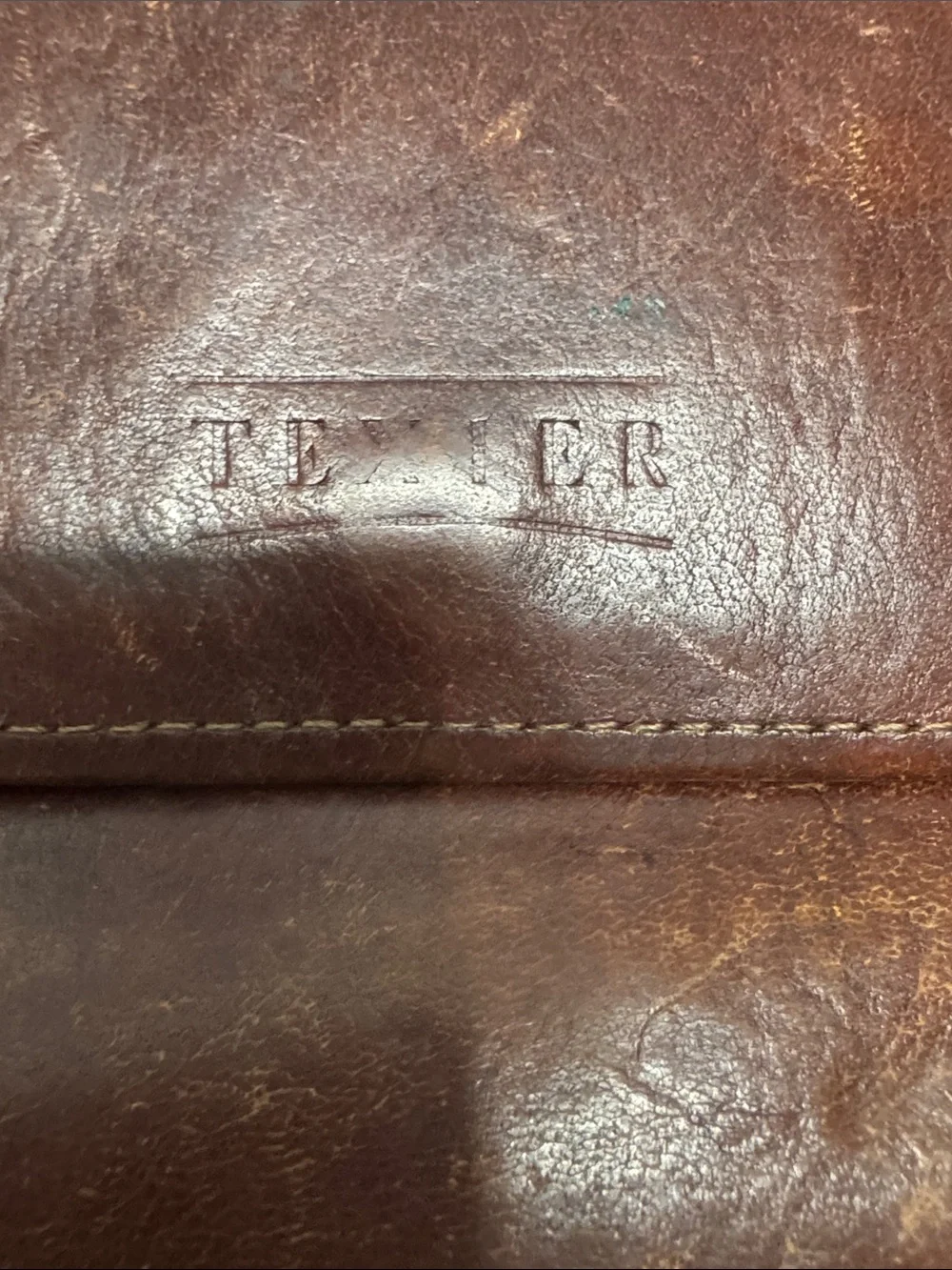 Vintage Texier Brown Leather Bifold Wallet Embossed Logo TEXIER / Made In France